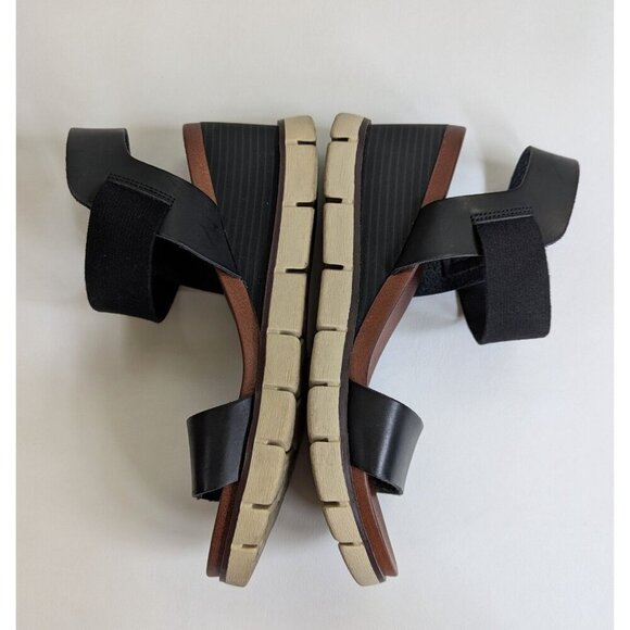 Mia Adley Black Leather Wedge Sandal Women's Size 9 - Picture 3 of 6